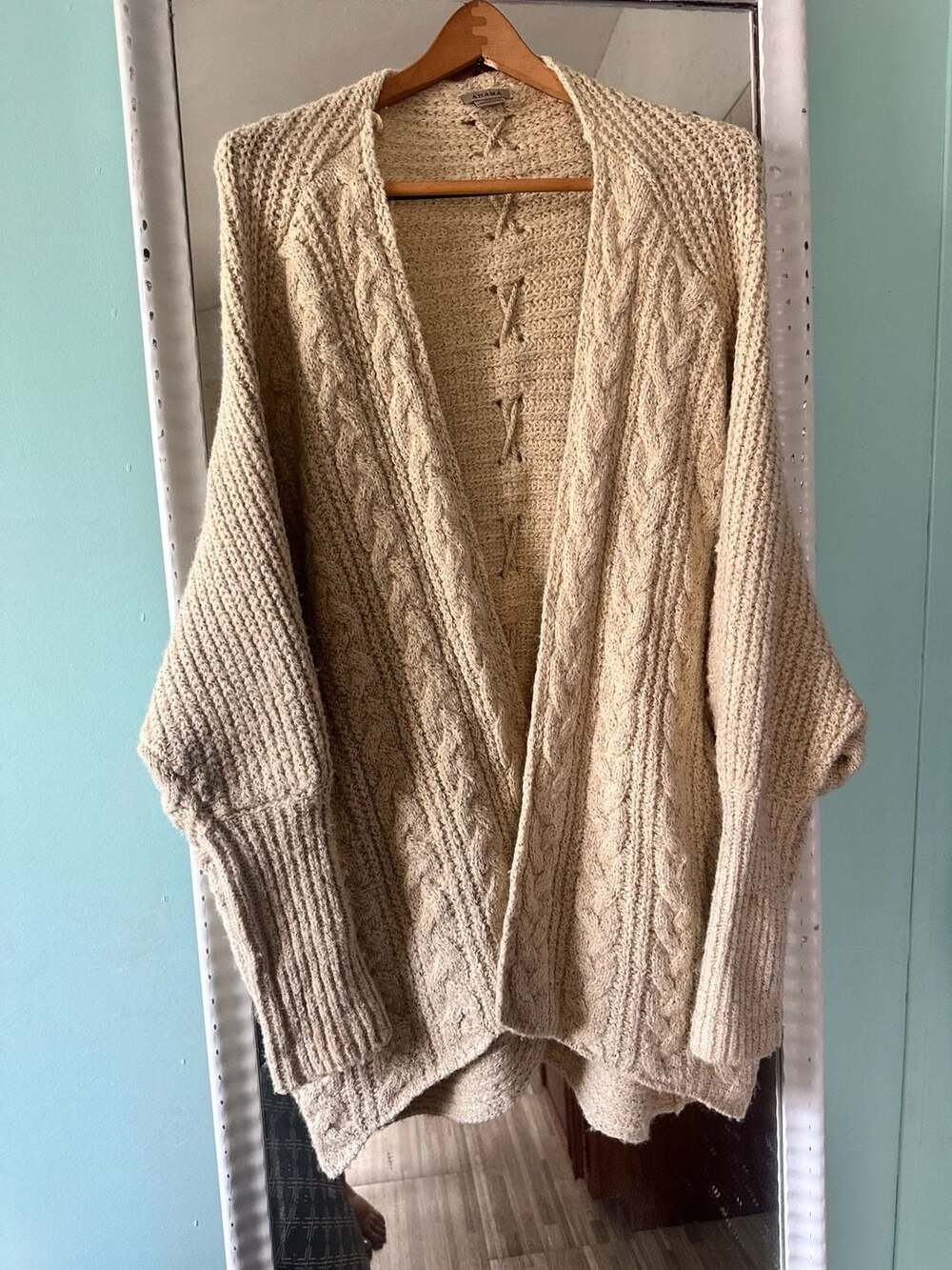 Anama Cable Knit Open Front Cardigan Size S/M Beige Oversized